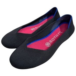 Rothy's Women's Size 6.5 The Flat Black Round Toe Blue Halo Slip on Shoes